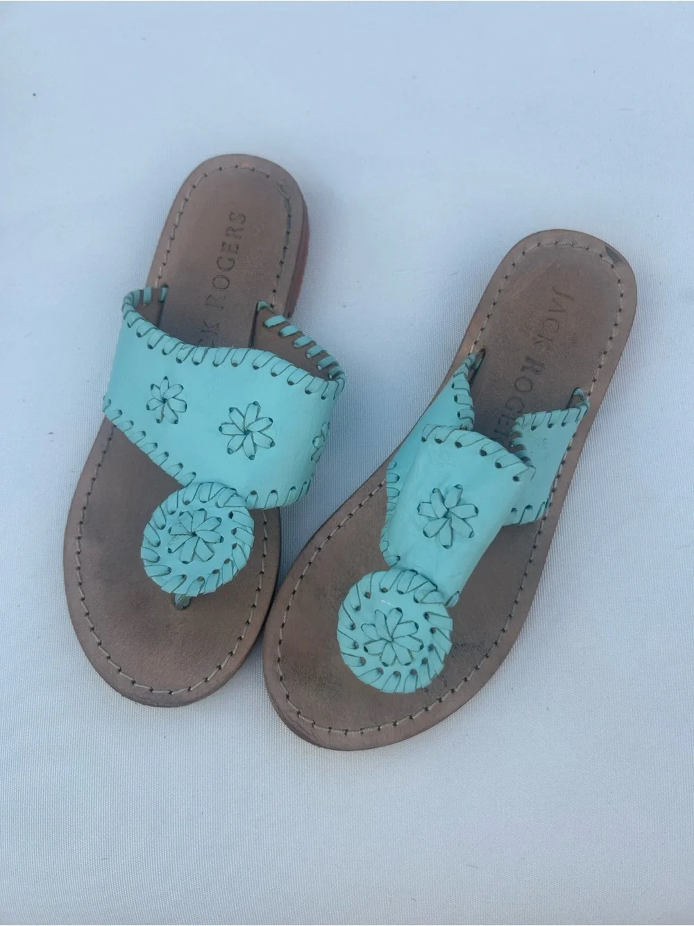 Jack Rogers Turquoise Leather Thong Sandals, Girls size 13
